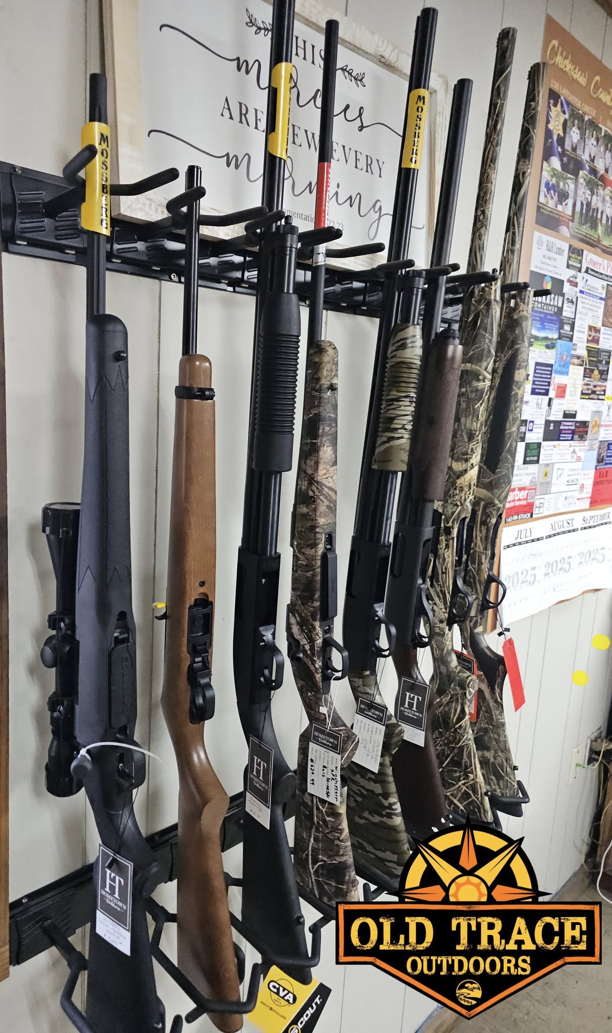 Rifles and shotguns on an in-store gun rack